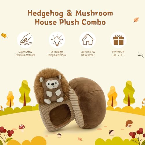 MaoGoLan 2pcs Hedgehog Stuffed Animal - 12" Mushroom Plush House with Stuffed Hedgehog, Soft Cute Hedgehog Plushie Toy for Kids Girls Boys Gift