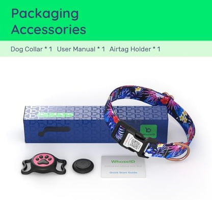 Airtag Dog Collar,with Waterproof airtag Holder，Original Stylish Cute Pattern Design.QR Code ID Buckle，Comfortable Soft Cotton for Small Medium Large Dogs