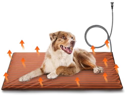 TURBRO 35x24” Large Pet Heating Pad, Electric Heated Dog Bed for Large Breeds, Air Valve Design, Anti-Bite Cord, Ultra-Soft and Anti-Slip Cover, Outdoor and Indoor Use, UL Test Passed, Brown