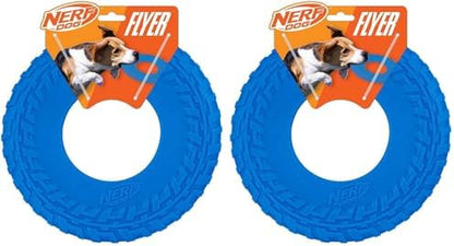 Nerf Dog Tire Flyer Outdoor Dog Toy, 10 Inch Flying Disc Dog Fetch Toy, Rubber Dog Toy for Medium Dogs and Large Dogs, Blue (Pack of 2)