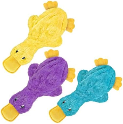 Best Pet Supplies Interactive Squeaky Dog Chew Toy, Ideal Dog Toys for Chewers, Small, Medium & Large Dogs, and Fetch Lovers - Crinkle Duck (Yellow, Purple & Turquoise), Large