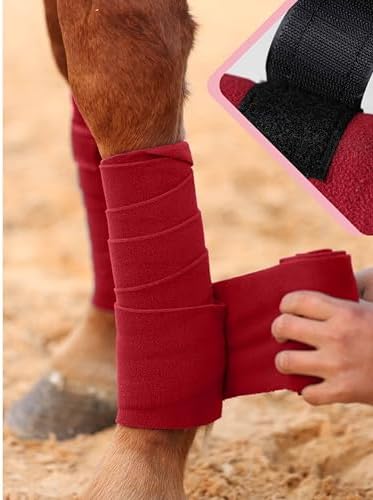 4/Pack Polo Wraps for Horses Soft Breathable Fleece Polo Bandages Horse Leg Wraps w/Bling for Stable Use, Training -Red L