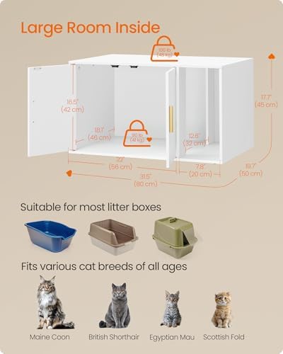 Feandrea Cat Litter Box Enclosure, Double Doors, 31.5 x 19.7 x 17.7 Inches
