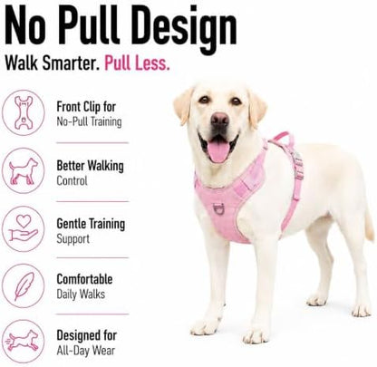 PawWave No Pull Dog Harness with Built-in Hidden AirTag & GPS Tracker Holder, Reflective Adjustable Escape-Proof Vest Harness for Small & Medium Dogs (Pink, XL)