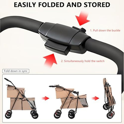 Double Pet Stroller for Medium Small Dogs and Cats Easy-to-Fold Jogger cart