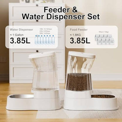Automatic Dog Water Dispenser & Feeder Food Set, 304 Stainless Steel Bowls