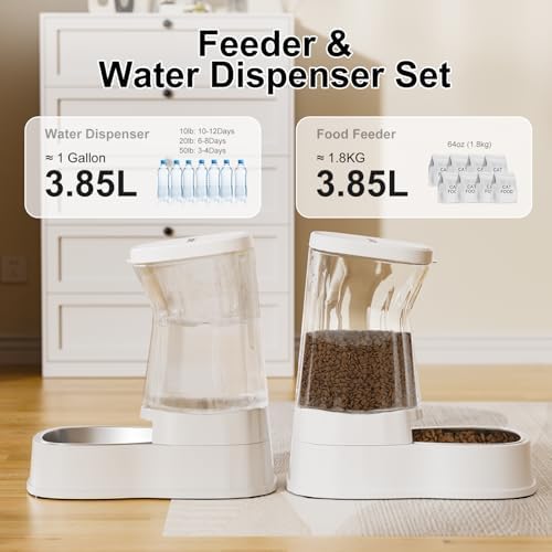 Automatic Dog Water Dispenser & Feeder Food Set, 304 Stainless Steel Bowls
