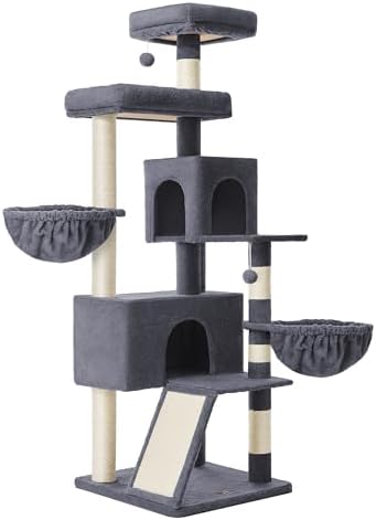 Feandrea Cat Tree, 68.5-in Tall Cat Tower, Multi-Level Condo, Dark Gray