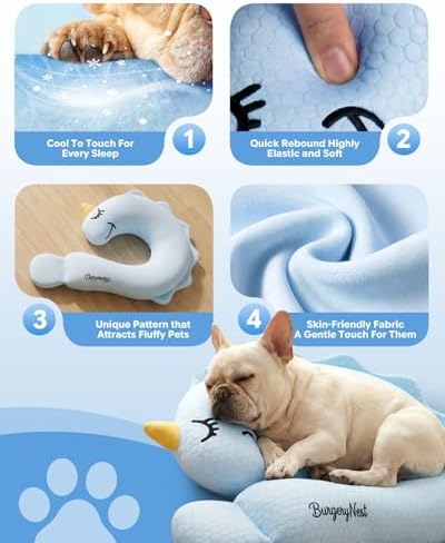 BurgeonNest Cooling Small Dog Pillow for Puppies and Cats,(Cool Blue, Large)
