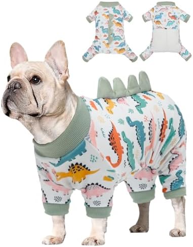CuteBone Dinosaur Costume Dog Pajamas, Stretchy Spandex Crystal Velvet Sleepwear Coat for Small Dogs, Soft & Warm Pet Outfit Clothes for Cold Weather, Cozy Pullover Design COSP17XL