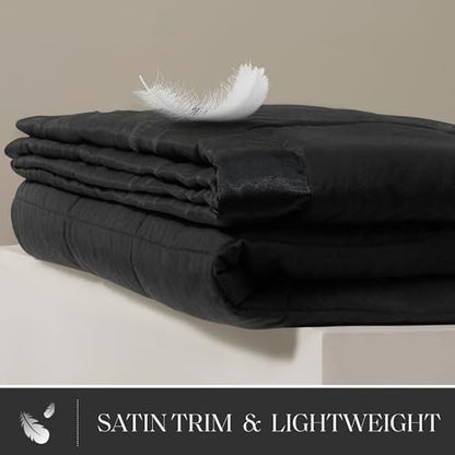 Madison Park Down Alternative Twin Size Blanket for Bed, Satin Trim, Black