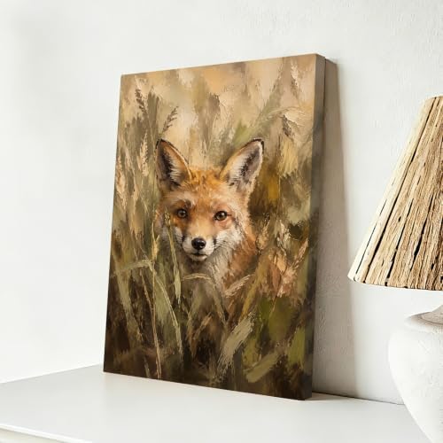 Red Fox Canvas Wall Art 12x16 Inch, Framed Wall Art for Living Room