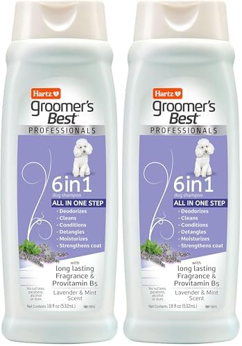 Hartz Groomer's Best Professionals 6-in-1 Dog Shampoo and Conditioner in One, 18 oz (Pack of 2)