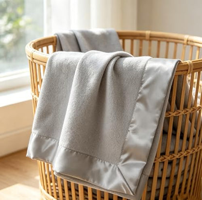 TL Care Fleece Blanket (30" x 40") with Silk-Like Satin Trim, Soft, Warm & Cozy, Gray, for Boys and Girls, Perfect for Baby Carrier, Stroller, Travel and Gifting