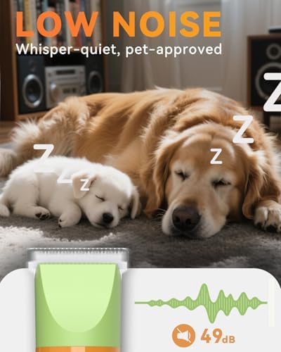 unibono Dog Grooming Kit with Paw Trimmer, All-in-One Low Noise Electric Rechargeable Small Quiet Pet Clippers Foot Dog Hair Shaver with Stainless Steel Scissors and Comb for Dogs at Home (Green)