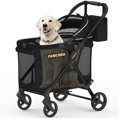 PAWZIDEA Dog Stroller for Large Dogs, No-Zip 180° Canopy, One-Hand Foldable