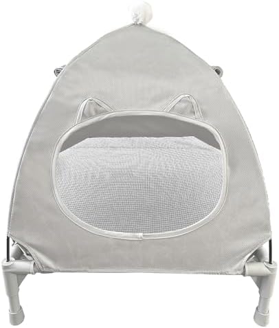 Pozico Elevated Dog Bed with Canopy and Breathable Mesh for Small Dog and Cat, 18.5x18.5x16.9 inch, Gray