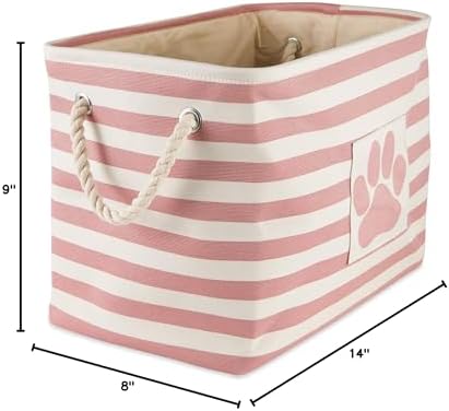 Bone Dry Pet Storage Collection Striped Paw Patch Bin, Rose, Small Rectangle