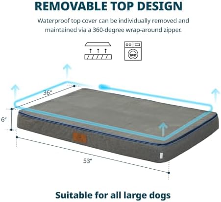 LIORCE Orthopedic Memory Foam Giant Dog Bed - 6" Thick Beds for Large Sized Dog - Waterproof Removable Washable Cover & Wrap-Around Zipper - Ultimate Comfort & Easy Maintenance, Dark Grey