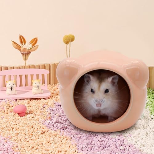 Ceramic Hamster House, Cute Animal Shaped Hamster Cave, Summer Cool Small Animal Hideout Habitat Decor for Dwarf Hamsters (Orange)