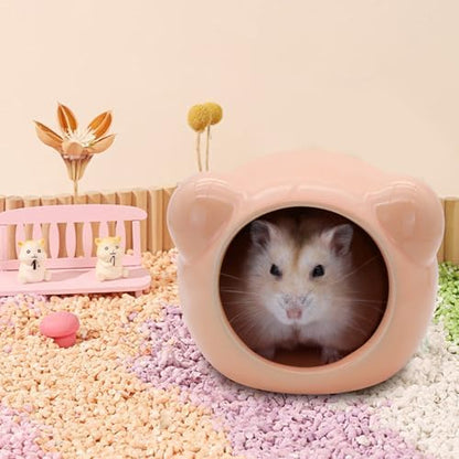 Ceramic Hamster House, Cute Animal Shaped Hamster Cave, Summer Cool Small Animal Hideout Habitat Decor for Dwarf Hamsters (Orange)