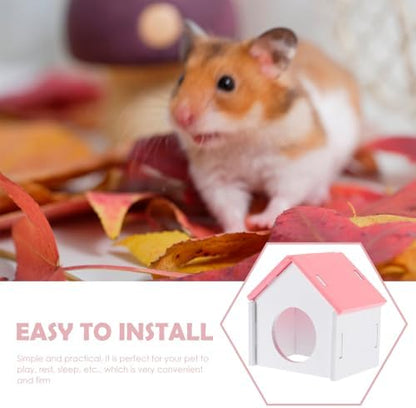 TEHAUX Small Pet House and Hedgehog Sleeping Nest Decorative Pink Mini Pet Bed Hideout for Hamsters and Mice
