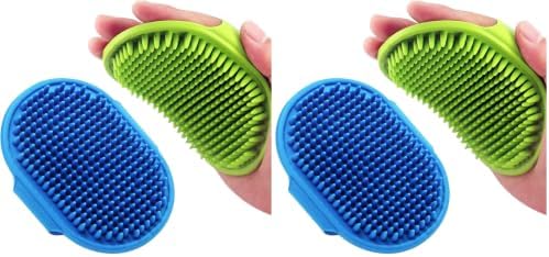 Dog Grooming Brush, Lilpep Pet Shampoo Bath Brush Soothing Massage Rubber Comb with Adjustable Ring Handle for Long Short Haired Dogs and Cats (Blue+Green, pack of 4)