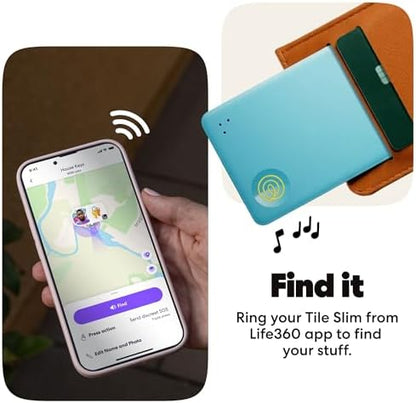 Life360 Tile Slim - Wallet Finder, Bluetooth Tracker and Item Locator for Luggage Tags, Passports and More. Both iOS and Android Compatible. Phone Finder. 1-Pack (Aqua Lemon)