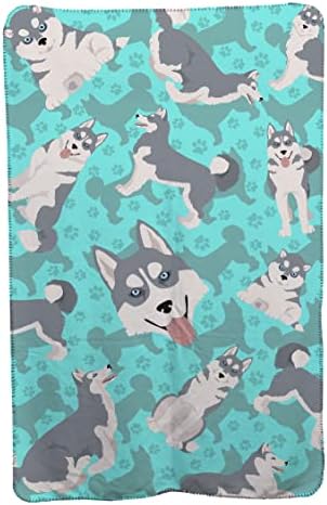 Caroline's Treasures MLM1073TBLT Grey Siberian Husky Soft Travel Blanket with Bag Airplane Blanket, Indoor Outdoor Camping Blanket for Traveling, Picnics, Beach Trips, Concerts