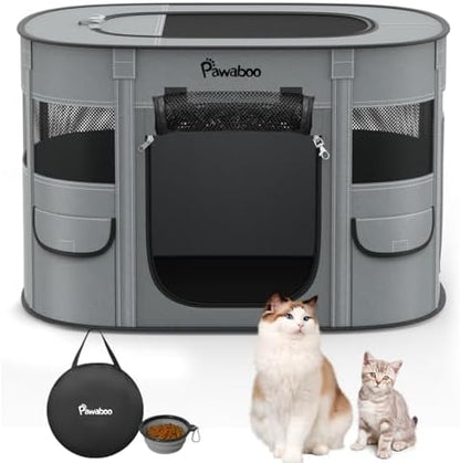 Pawaboo Portable Dog Playpen, 600D Oxford Pet Tent, Charcoal Gray