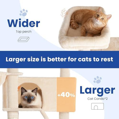 ABCPET 82" Tall Heavy-Duty Multi-Level Large Cat Tree Tower, Beige
