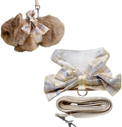 Rabbit Harness and Leash - Adjustable Bunny Harness Escape Proof for Walking Runnig Hiking Camping Outdoor,Cute Small Animal Harness Leash Set (Yellow,Small)