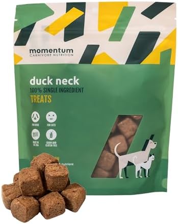 Momentum Carnivore Nutrition Freeze-Dried Duck Neck Dog Treats & Cat Treats – Single-Ingredient, High-Protein, Grain-Free, Natural Crunchy Chew – Made in USA – 3 oz Bag