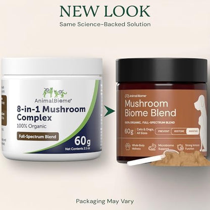 Animal Biome Organic Mushroom Powder for Dogs & Cats, Easy Food Topper 60g