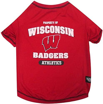 Pets First Collegiate WISCONSIN BADGERS Dog T-Shirt, Small. - Licensed Shirt for Pets Team Colored with Team Logos.- Premium Stretchable Materials for the Comfrot of your Dog & Cat.