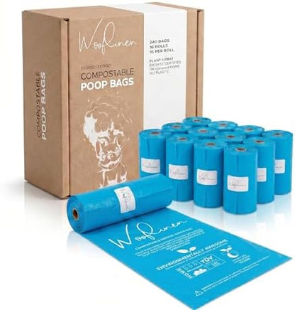 Wooflinen Home Compostable Dog Poop Bags – Leak-Proof Dog Poop Bags Rolls – Large 9x13”, Durable, Easy Tear – Made from Plant & PBAT Material – For Big & Small Dogs – 720 Count (48 Rolls)