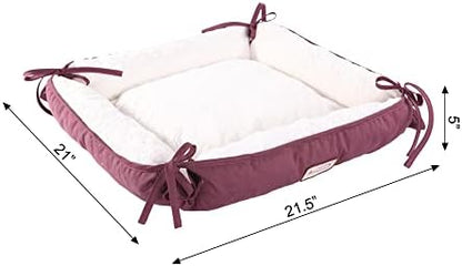 Armarkat 2-in-1 Cat Pet Bed & Fleece Cat Mat, Burgundy/Ivory, 16" L x 16" W x 6" H (C06HJH/MB)