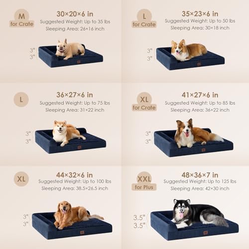 EHEYCIGA Orthopedic Dog Bed Medium Size, Memory Foam Dog Bed, Navy Blue