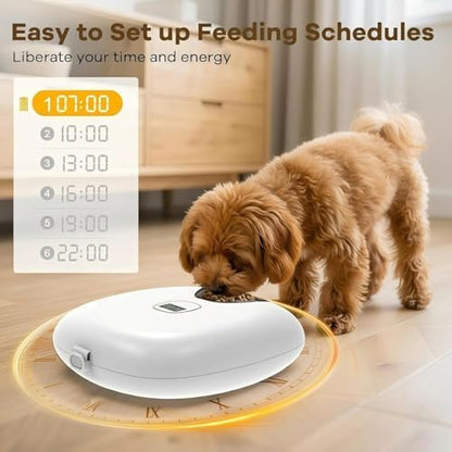 Automatic Cat Feeder Wireless, Sharper Image Auto Cat Food Dispenser for Dry Food with 4 Ice Packs, Rechargeable Auto Feeder for Cats and Dogs with Programmable Timer Low Battery Indicator, White