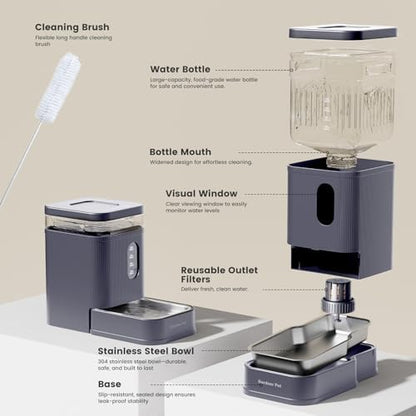 1.7 Gallon Automatic Dog Water Dispenser with Stainless Steel Bowl