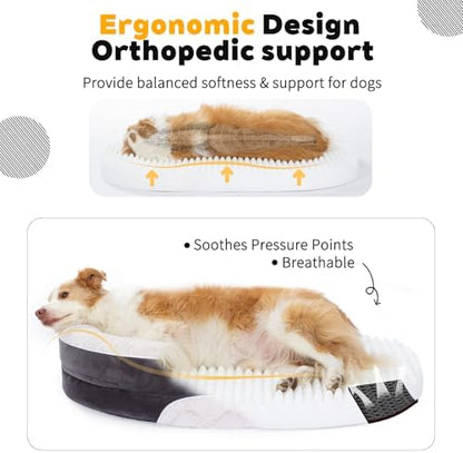 Orthopedic Dog Bed Couch for XLarge Plus Sized Pets with Egg Foam Support, Four-Sided Bolster Cushions, Soft Tear-Resistant Fabric, and Removable Machine Washable Plush Cover, 48'', Off-White