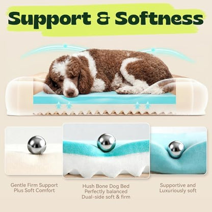 Orthopedic Dog Bed with Cooling Gel Foam & Washable Cover,Dark Grey 42 Inch