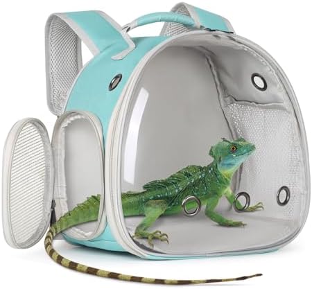 Guinea Pig Backpack Carrier, Bearded Dragon Carrier Backpack with Clear Bubble Window,Small Animal Travel Backpack for Hedgehog Rat，Chameleon,Rabbit,Sugar Glider,Airline Approved (Green, Backpack)