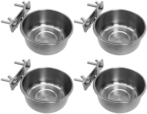 Tfwadmx 4 Pcs Stainless Steel Bird Bowls with Clamp,Clamp Holder Coop Cup,Bird Dishes for Cage, Cage Water Bowl for Cockatiels Lovebird Budgie Chinchilla