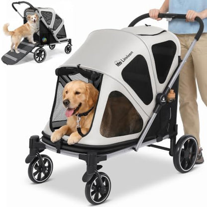 Dog Stroller for Medium Dogs 88lbs with Ramp for Easy Access Foldable, Grey