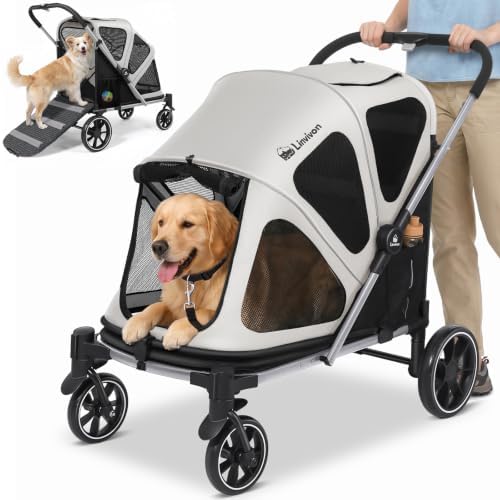 Dog Stroller for Medium Dogs 88lbs with Ramp for Easy Access Foldable, Grey