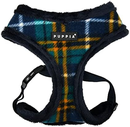 Puppia Norman Dog Harness Over-The-Head Warm Winter Checkered Pattern Adjustable Chest for Small and Medium Dog, Navy, Small