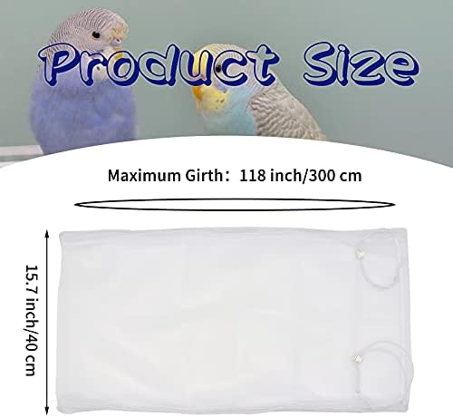 Daoeny Large Bird Cage Cover, Bird Cage Seed Catcher, Adjustable Soft Airy Nylon Mesh Net, Birdcage Cover Skirt Seed Guard for Parrot Parakeet Macaw African Round Square Cages (White)