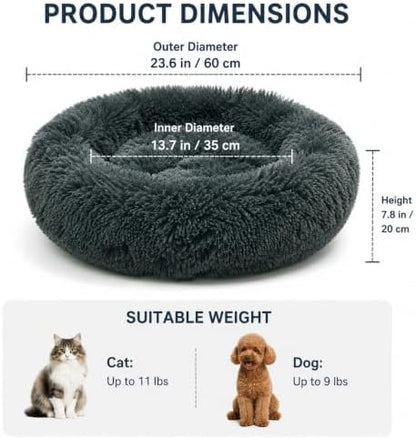 Cat Beds for Indoor Cats, Round Fluffy Cute Small Cat Bed, Washable Anti-Slip Donut Pet Bed, Round Dog Bed for Small Pets (Dark Gray)