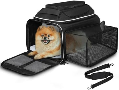 Petskd Top and Side Expandable Small Pet Carrier Airline Approved, Black